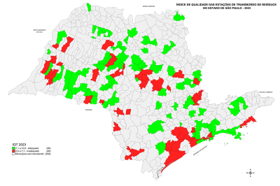 Mapa - IQT - Índice de Qualidade das Estações de Transbordo de Resíduos no Estado de São Paulo - 2023
