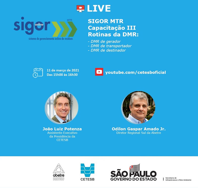 No momento você está vendo Live – SIGOR MTR – Capacitação III – Rotinas do DMR – 11.03.2021